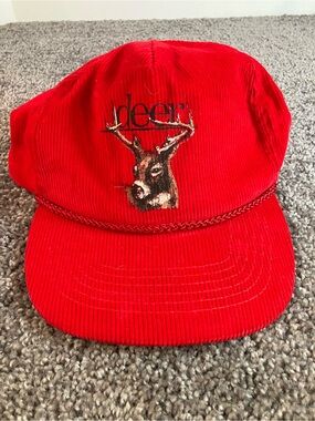 Vintage Corduroy Hat Deer Red Rope Otto Cap Hat Adjustable